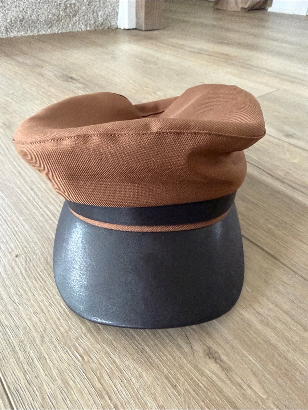 H&M Brown Baker Boy Cap with Brown Leather Visor